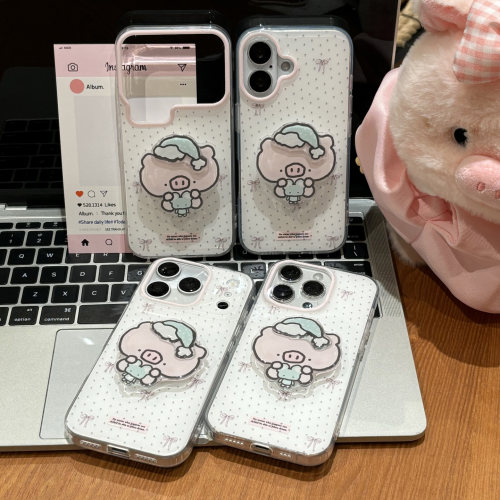 睡帽粉猪猪支架新款适用苹果17pro手机壳iPhone18max16小米17华为mate80pura90K100nova15note14荣耀400x200