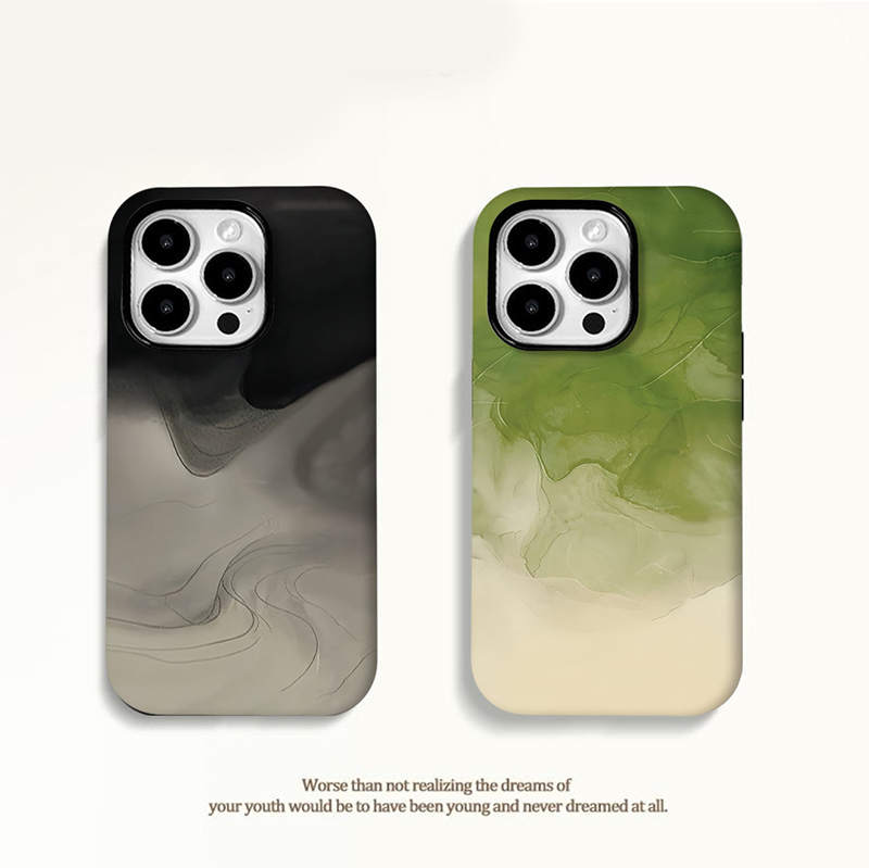 水墨晕染灰黑菲林二合一适用苹果16pro手机壳iPhone15max12小米14华为mate60k50p70荣耀x200nova13OPPOFindX6