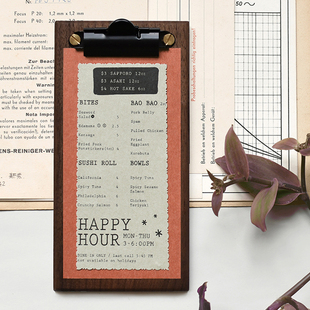 规律 vintage实木磨砂黑收银小票夹账单签收夹立式多功能展示夹板