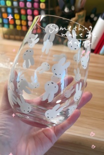 现货米菲可爱小兔子玻璃水杯果汁可定制大肚玻璃杯耐热兔兔高硼硅