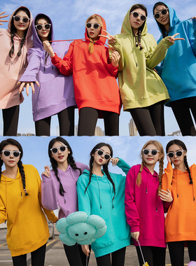 糖果彩色姐妹宽松连帽套头多人纯色卫衣女班服闺蜜装团体旅游拍照