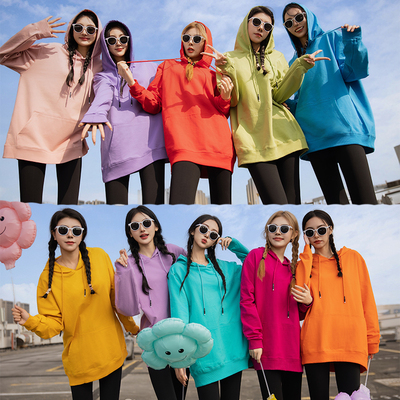 彩色连帽套头纯棉宽松闺蜜装卫衣