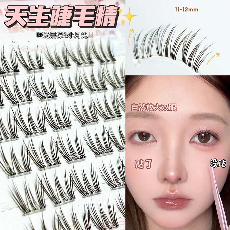 免胶免卸~蜜小盒黑棕无梗灵动小月兔假睫毛！清透韩系自然日常