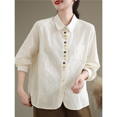 广东普宁刺绣衬衫女2025新款爆款小衫高级感轻奢减龄洋气衬衣上衣