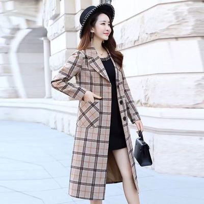 妃蝶轩【断码清仓】大码女装秋冬季时尚格子羊毛呢大衣外套 873