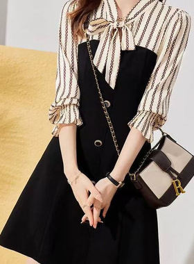 妃蝶轩【断码清仓】大码女装秋季时尚优雅拼接连衣裙 20296