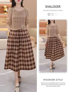 妃蝶轩【断码清仓】大码女装春季新款时尚连衣裙百搭两件套3003