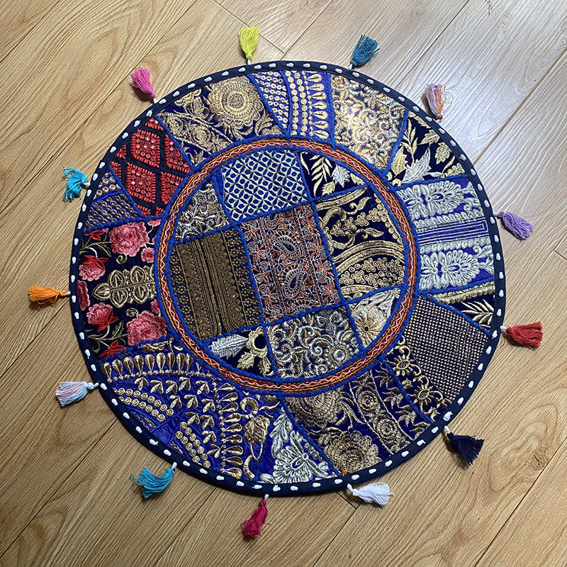 异域印度半手工绣花拼布蒲团坐垫套居家地垫瑜伽打坐冥想垫圆墩套