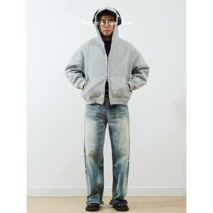 「Boxy短宽」美式 重磅加绒连帽拉链卫衣外套男潮牌 cleanfit情侣款