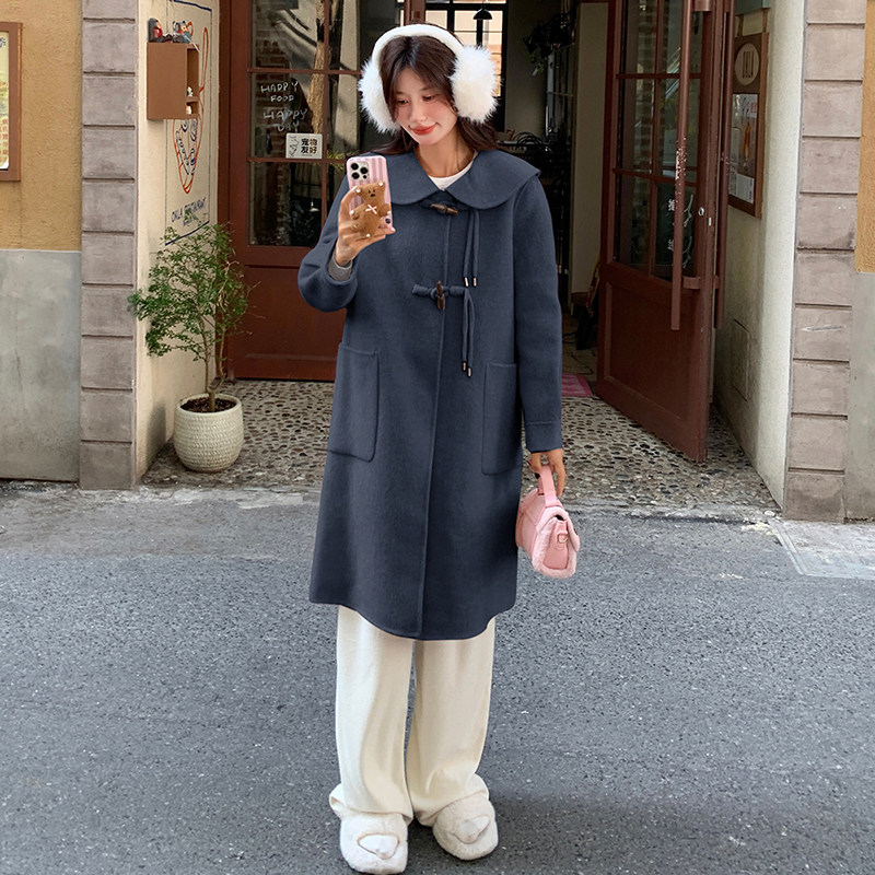 粉色娃娃领双面呢羊绒大衣女2025冬新款韩系超好看牛角扣毛呢外套,女装毛呢外套,世纪海洋