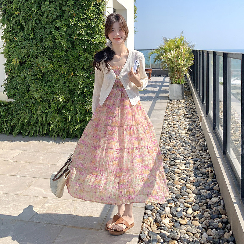 2025春季法式气质名媛高端女神范漂亮独特开衫粉色碎花连衣裙,女装连衣裙,世纪海洋
