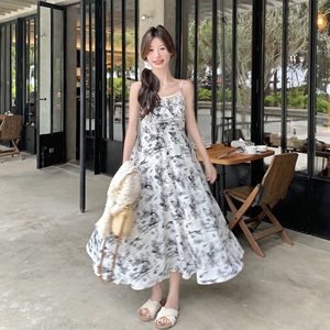 甜美开衫水墨吊带连衣裙套装女夏2025新款温柔风独特漂亮爆款长裙图片