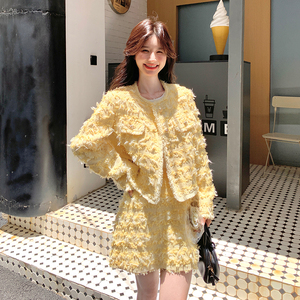 羊毛花呢重工艺特种纱小香外套+裙子套装155-8623-P195K270图片