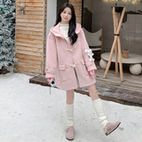 【雪景】牛角扣毛呢连帽外套（玩偶可拆卸）155-8180-P180控280，女装毛呢外套，世纪海洋