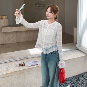 法式甜美米白色蕾丝花边衬衫外套女春秋2025新款气质爆款漂亮上衣图片