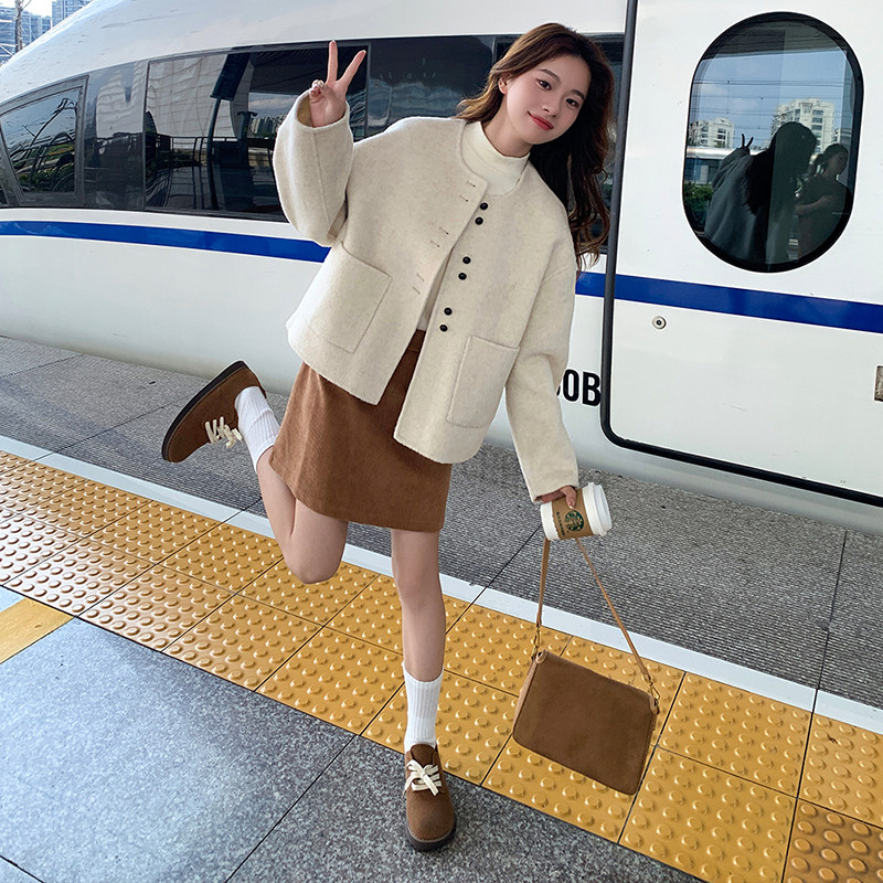小香风双面羊毛大衣小个子毛呢外套2025秋冬季新款精致短款上衣,女装毛呢外套,世纪海洋