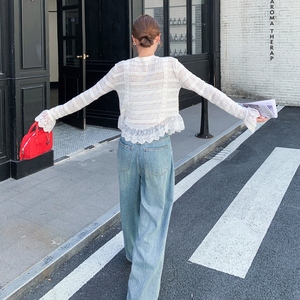 法式甜美米白色蕾丝花边衬衫外套女春秋2025新款气质爆款漂亮上衣图片