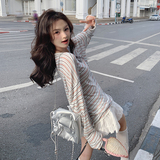 防晒条纹长袖配小短裙套装155-8517-P155控235，女装套装/套裙，世纪海洋