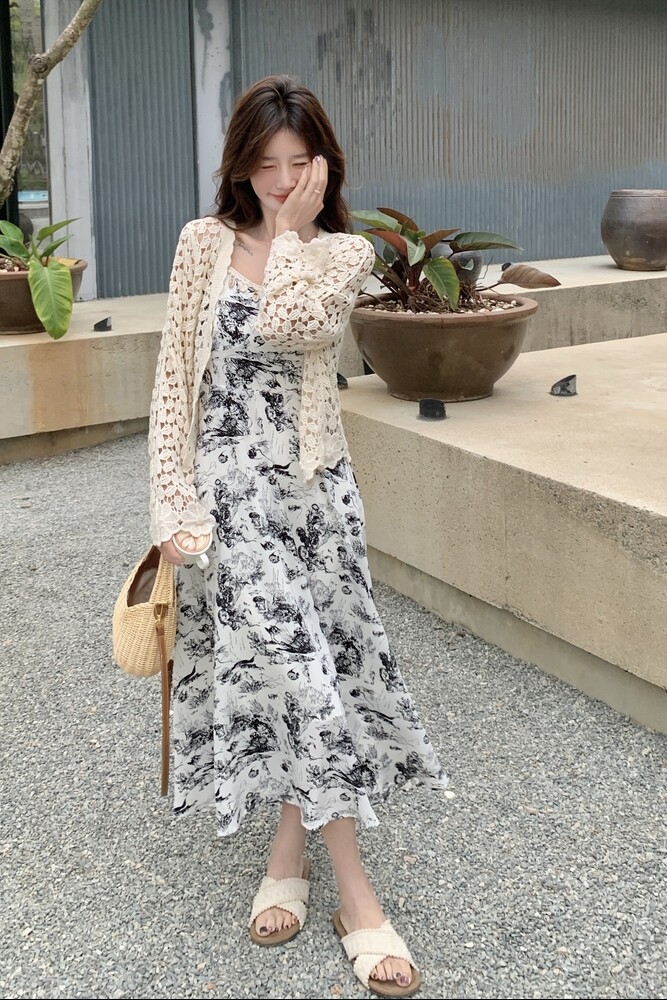 甜美开衫水墨吊带连衣裙套装女夏2025新款温柔风独特漂亮爆款长裙,女装套装/套裙,世纪海洋