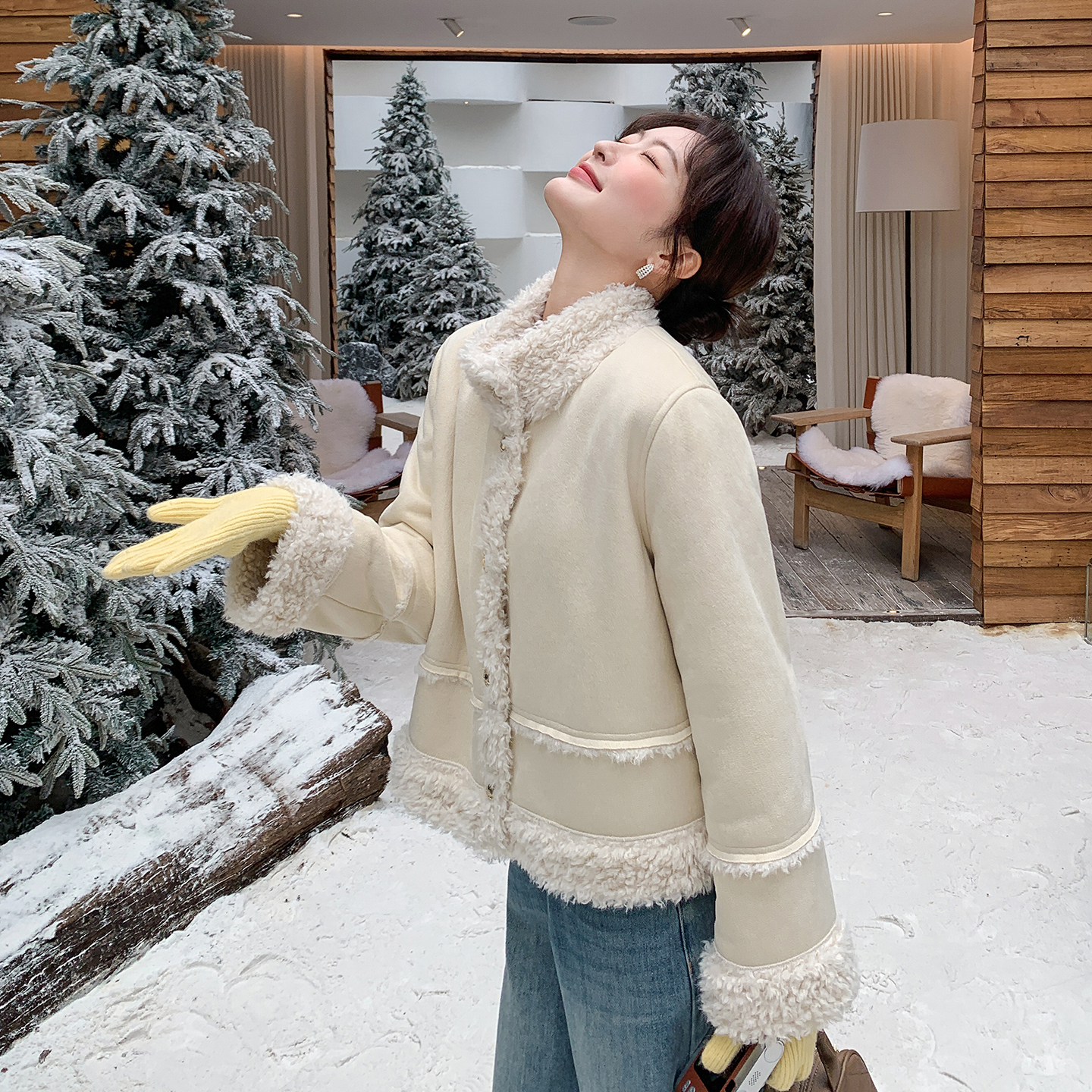 麂皮绒加绒一体高级感毛毛感外套155-8703-P190K275，女装短外套，世纪海洋