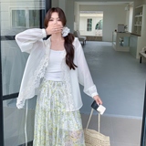蕾丝花边连帽轻薄防晒外套两件套女夏季2025年时髦碎花半身裙套装，商品下架区，世纪海洋