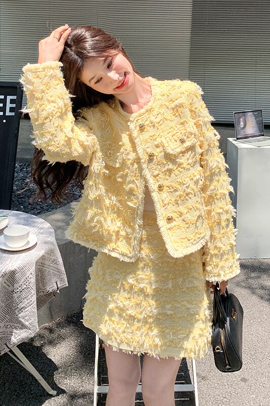 羊毛花呢重工艺特种纱小香外套+裙子套装155-8623-P195K270,女装套装/套裙,世纪海洋