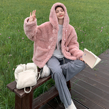 颗粒毛毛连帽皮毛外套155-159-P160控240，女装皮草，世纪海洋