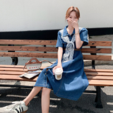 盐系减龄披肩牛仔连衣裙女2025春秋季新款收腰显瘦高级感衬衫长裙，女装连衣裙，世纪海洋