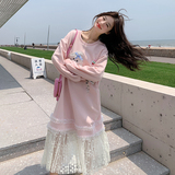 长袖常规娃娃领长裙少女风连衣裙洋气百搭针织加绒蕾丝时尚宽松，女装连衣裙，世纪海洋
