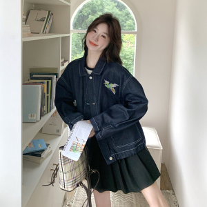 翻领刺绣牛仔外套女春2025新款减龄百搭小个子洋气显瘦夹克上衣图片