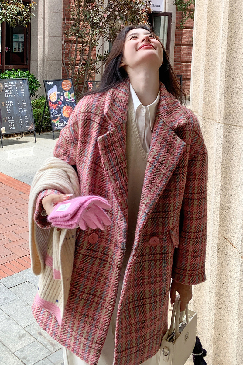 格子淑女宽松毛呢大衣155-129-P190控270,女装毛呢外套,世纪海洋