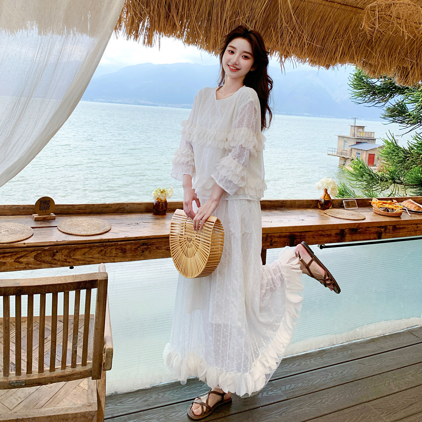 花边拼接上衣配半身裙两件套155-8585-P165K235，商品下架区商品下架区，世纪海洋