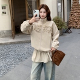 韩式立领花边卡其色短外套女春秋2025新款气质百搭上衣爆款高级感，女装短外套，世纪海洋