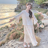 法式蕾丝镂空防晒衫连衣裙女2025夏季新款显瘦超好看碎花吊带长裙，商品下架区，世纪海洋