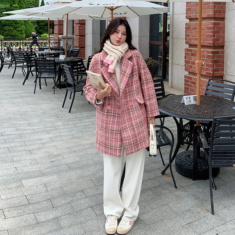 格子淑女宽松毛呢大衣155-129-P190控270,女装毛呢外套,世纪海洋