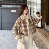 英伦风拼接羊羔绒格子外套155-8702-P190K275,女装短外套,世纪海洋, 英伦风拼接羊羔绒格子外套155-8702-P190K275,女装短外套,世纪海洋,