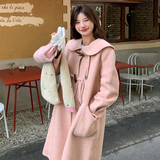 粉色娃娃领双面呢羊绒大衣女2025冬新款韩系超好看牛角扣毛呢外套，女装毛呢外套，世纪海洋