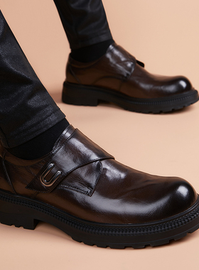 秋冬男士真皮透气商务正装皮鞋男款软底内增高英伦休闲男鞋德比鞋