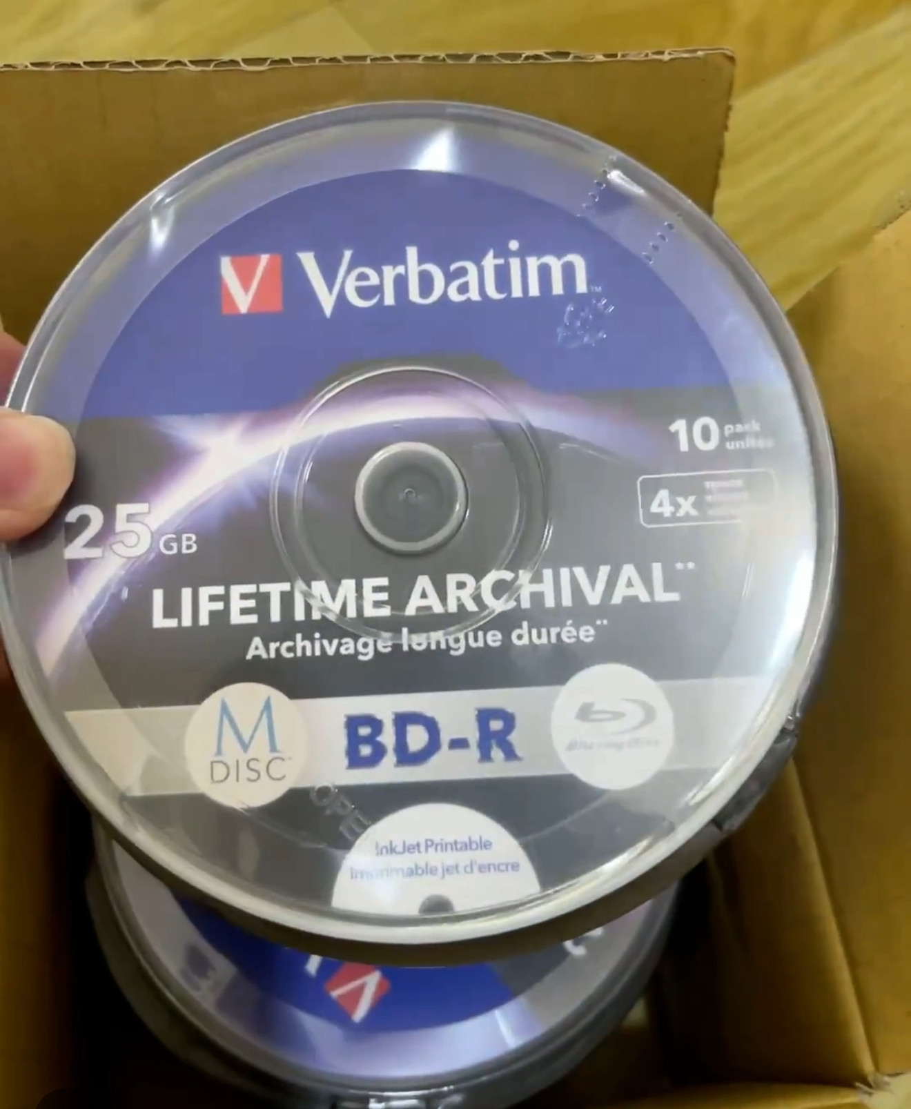 威宝M-Disc千年光盘25GB蓝光档案级bd-r可打印一次性光碟10张