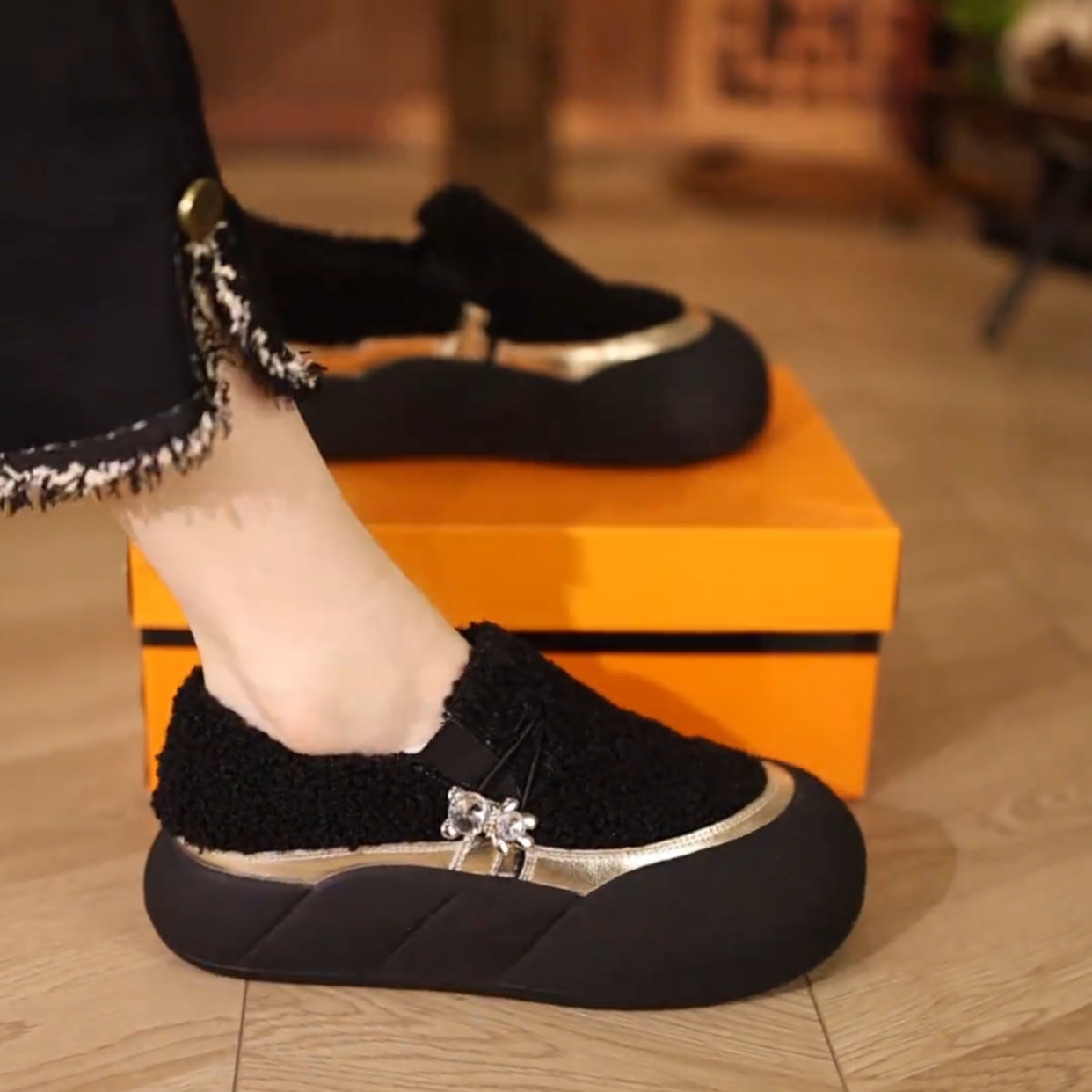 加绒保暖棉鞋女2024新款冬季一脚蹬豆豆鞋羊羔毛面包鞋厚底毛毛鞋,女鞋,棉鞋,淘宝优惠券,粉丝福利购,淘宝优惠卷