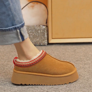 雪地靴女外穿厚底增高毛毛鞋2024年新款皮毛一体冬加绒包头半拖鞋