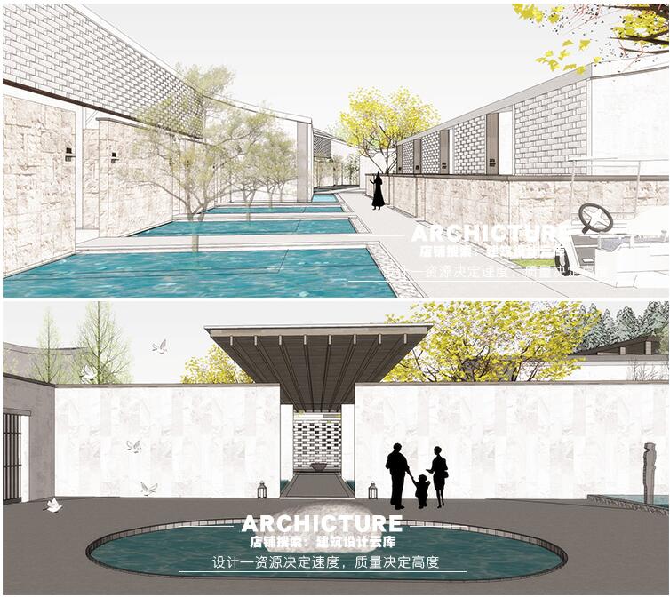 skp现代新中式山地台地轻奢旅游度假村酒店旅馆建筑设计/su模型