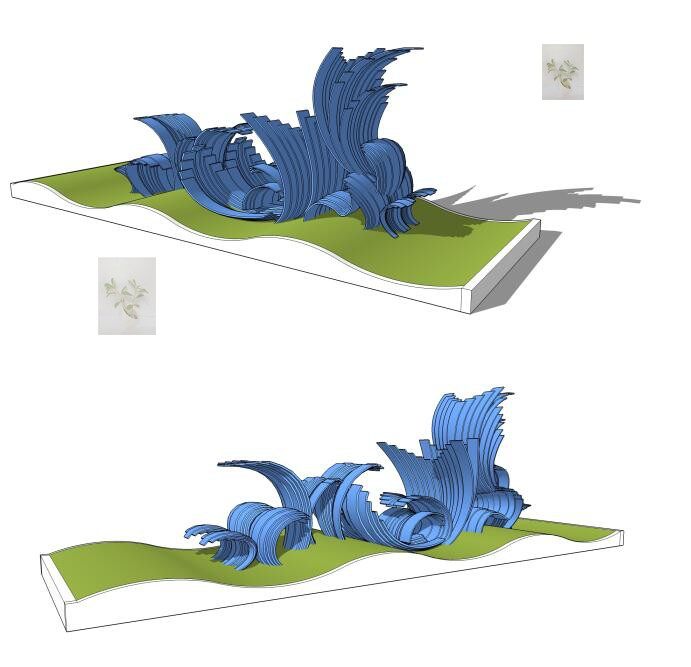 海浪浪花雕塑园林景观装置艺术小品曲线坐椅坐凳草图大师su模型