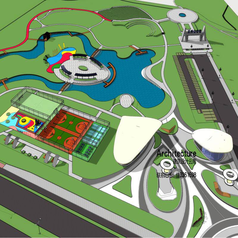 现代城市休闲滨水湿地文化公园景观设计su模型草图大师