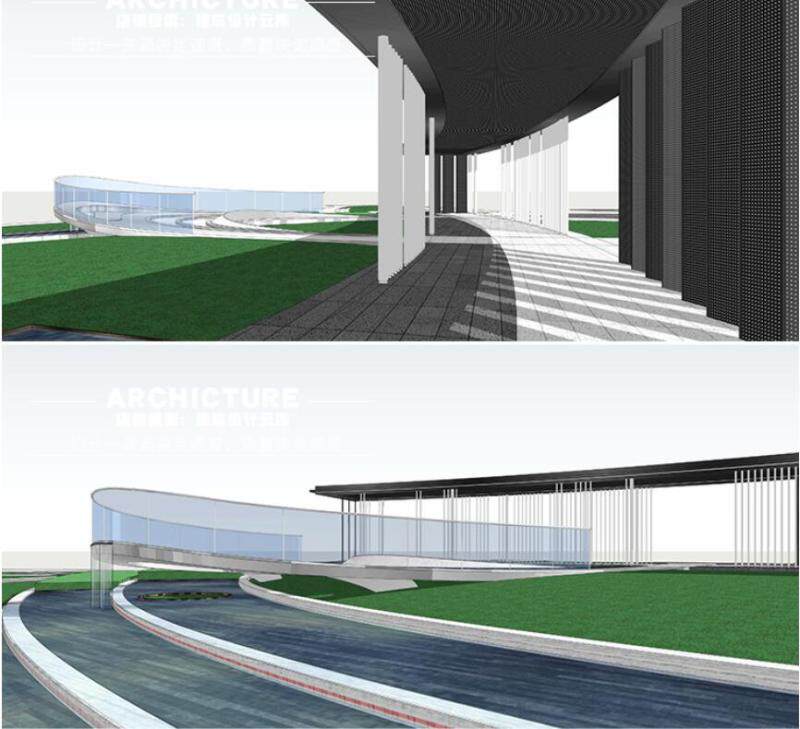 城市异形弧形连廊台阶草阶水景观景平台su模型草图大师