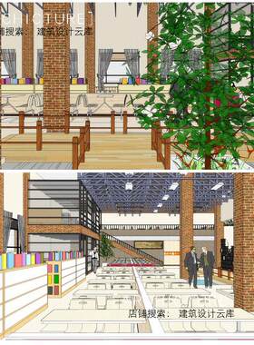 现代大空间咖啡厅餐厅餐馆餐桌椅子草图大师su模型cad平立面剖面