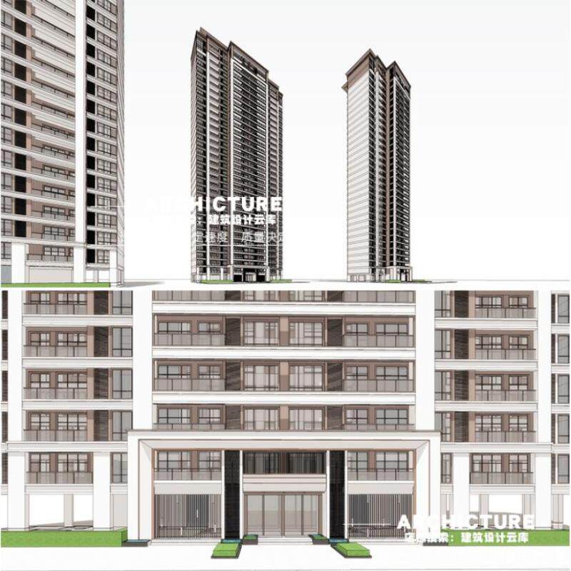 现代新中式风格高层住宅/一梯四户/t4/143 108 108 143/su模型