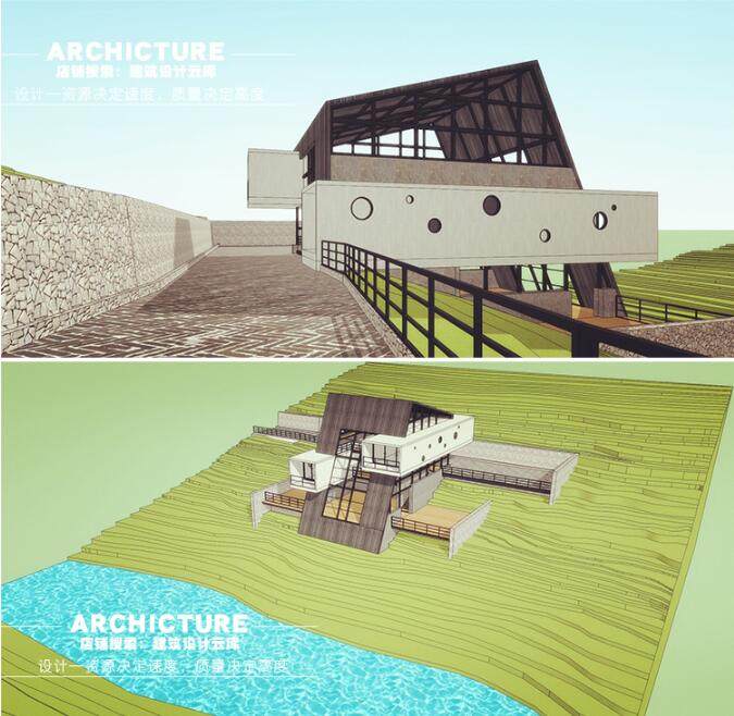 国外现代台地山地架空悬挑独栋别墅/悬崖住宅/建筑方案/su模型