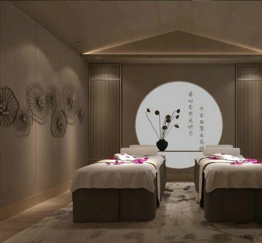 新中式禅意风格足浴会所spa室内设计效果图 cad施工图资料
