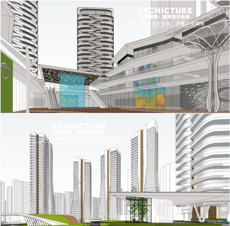 现代高层异形横线条立面住宅公寓su草图大师sketchup模型